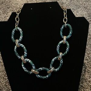 Liz Claiborne necklace in gold with wrapped green and blue parts. New.